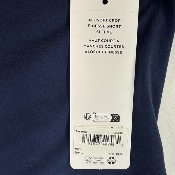 NWT Alo Yoga Alosoft Crop Finesse Short Sleeve Size S Navy Blue NEW - Picture 7 of 11